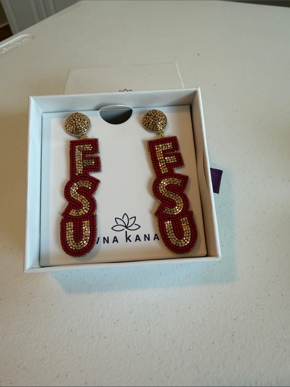 Red & Gold Beaded FSU Drop Earrings
